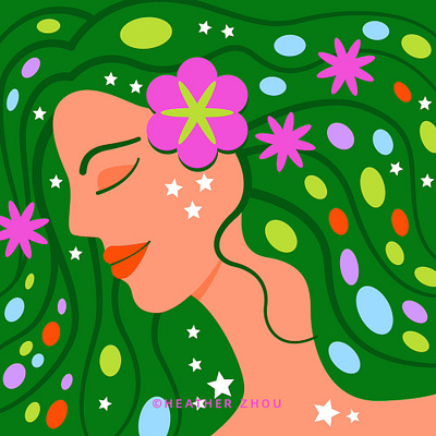 Dreaming In Spring bold colors colorful digital art dream floral flowers graphic design illustration nature portrait romantic spring vector vector art