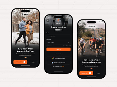 Strava - Run, Bike, Hike Mobile app app design bike design health fitness hike mobile mobile app design mobile app ui onboarding run running app strava ui ui design uiux walk