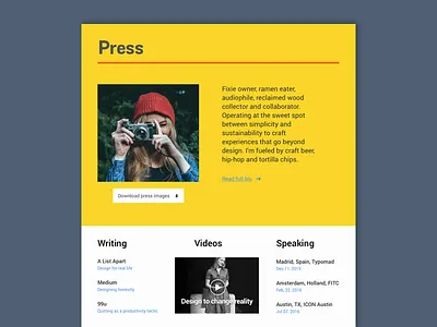 Daily UI #051 - Press Page bio design dailyui media page press page ui daily user interface design ui design user info web design
