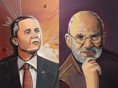 Barack Obama & Oliver Sacks art design digital figurative fineart gouache illustration illustrator painting photoshop portrait watercolour