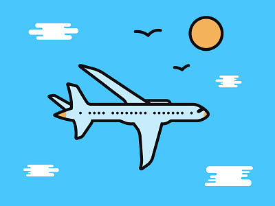 Plane birds clouds plane sky sun vector