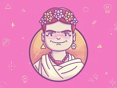 Fridita Kahlo avatar cartoon character hand drawn illustration painting smoking vector