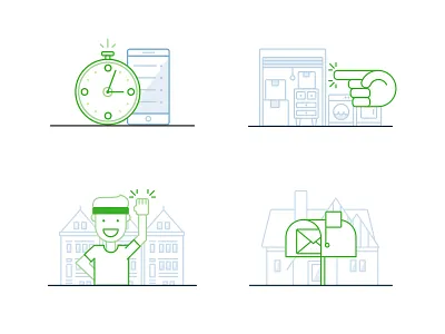 Bellhops Illustrations appliances bellhop box furniture house icons line mailbox move person stop watch