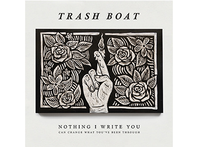 Trash Boat band blockprint cd cover drawing illustration lino linocut print prints