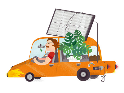 green car car drive electric grain plants solar energy texture