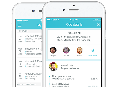 Shuddle: my rides & ride Details details ios list mobile ui ux