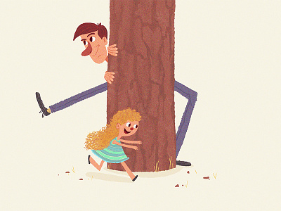 Hide & Seek game girl illustration man tree