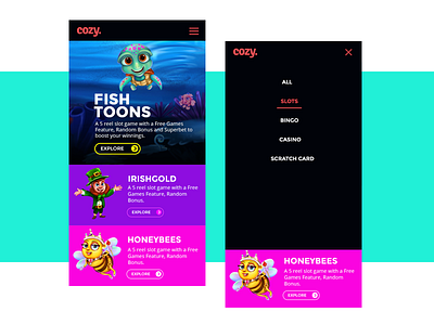 Cozy Mobile website casino game slots ui ux visual design