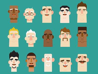 NPC Male Head Test 2 cartoon faces flat illustration modern retro