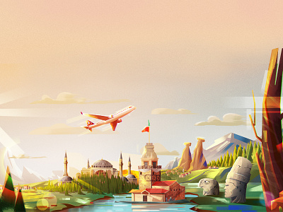 Turkish Airlines Still Frame / 02 airlines art artwork background conceptart digitalart illustration landscape nature plane sky turkish