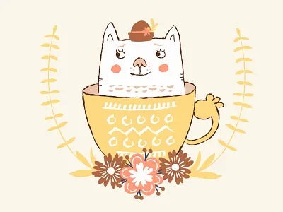 Luna the cat animals birthday cartoon character illustration invitation invite kids tag template