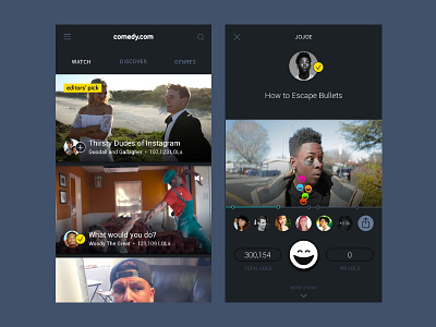 screenshots application comedy discover ios laugh lol mobile playlist profile videos watch yellow