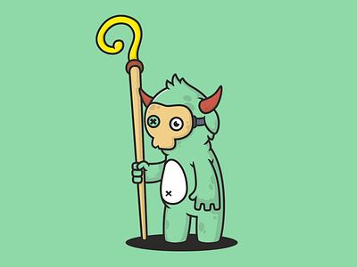 Monster illustration mask monster staff