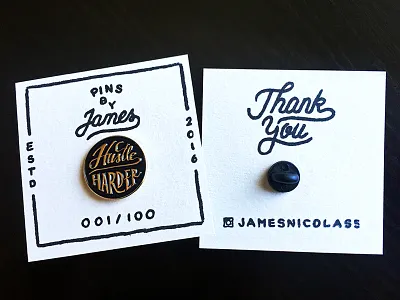 Hustle Harder Lapel Pin enamel pin hand drawn hand lettering hustle lapel pin packaging stamp typography