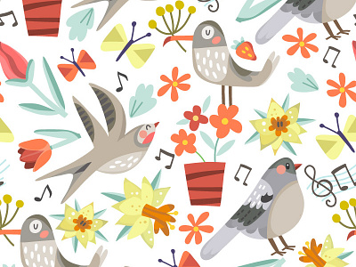 Spring songs birds flowers fresh marushabelle pattern spring