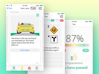 Onboarding App Screens android app car flash cards ios onboarding road signs sketch test