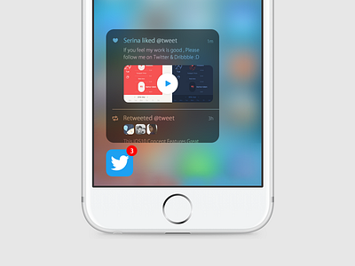 Notifications concept UI 3d touch download flat interface ios iphone like notifications peek social ui ux