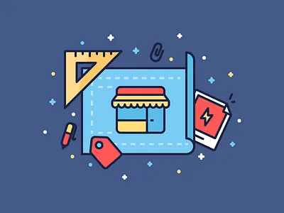Ecommerce Blueprint blue print ecommerce filled icon iconography illustration outline plan price tag ruler shop store