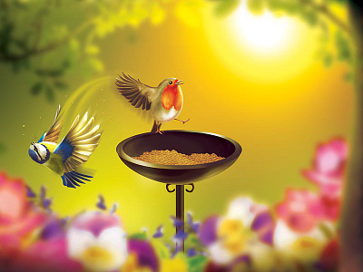 Angry Bird bird blur bokeh flowers illustration lighting nature robin scene texture tit trees