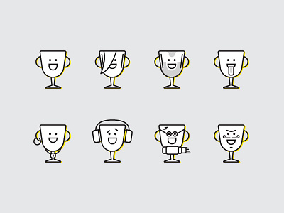 The Many Faces of the Whiteboard Cup award characters cup expression faces happy illustration prize trophy whiteboard winner