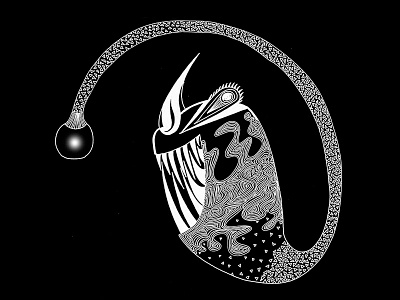 Self confidence black and white crazy sketching doodle light fish monster sea creature self confidence
