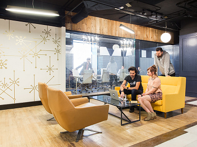 Exchange Installation brand collide conference coworking gold interior design networking omaha pattern startup