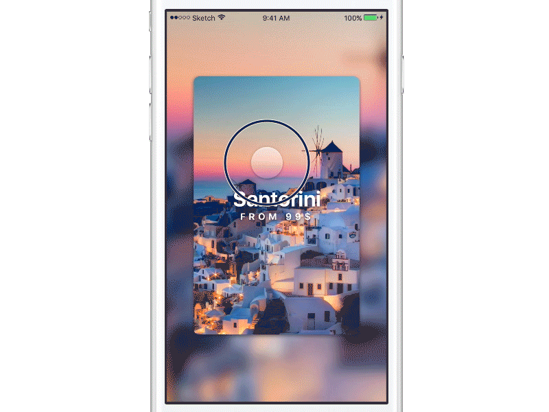 Discover Santorini animation book card discover fiight framer hotel roccano santorini travel ui ux