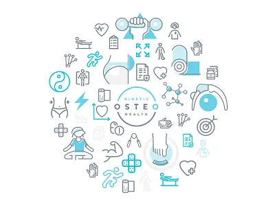 Kinetic Osteo Health symbols blue health icons illustrations kinetic line medical osteo osteopath symbols treatment