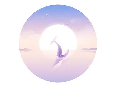 Tail animal dream illustration lonely mood rays sea water whale
