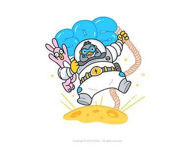 SOS illustration penguin rabbit space