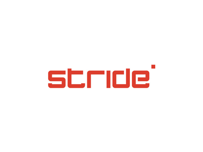 Stride, in game digital advertising agency logo design advertising agency custom modern type digital agency games fun in game advertising logo logo design logotype word mark online marketing promotion play playing gaming games stride step leap jump typographic logo wordmark