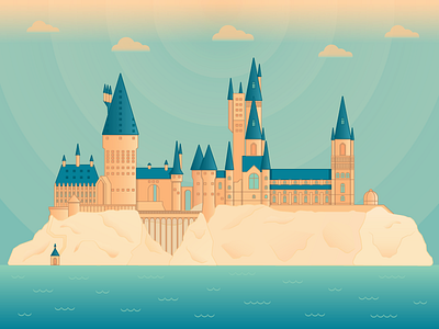Hogwarts castle colors flat harry potter hogwarts illustration vector wizard