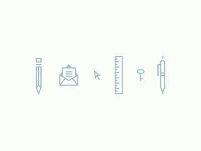 Icons, She Wrote arrow branding envelope icons identity key mail pen pencil ruler