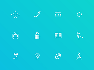 Just Some Icons ¯\_(ツ)_/¯ airplane award blue book briefcase football icons linework microphone paintbrush