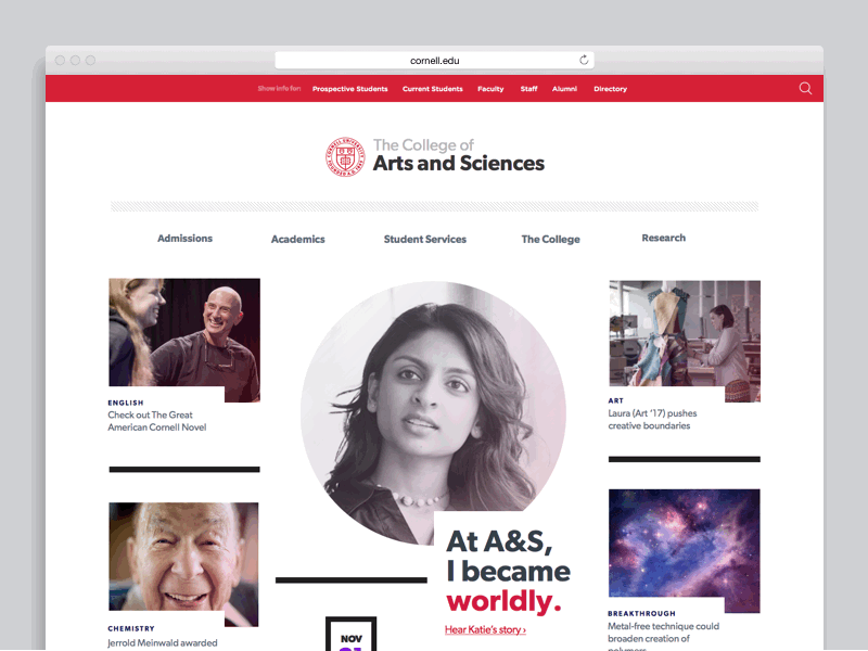 Cornell A&S Homepage Directions art direction branding college cornell gradient map image gradient marketing site school university web design web site