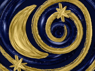 100% Painted in Illustrator: My homage to Starry Night brush digital art digital illustration gold gold paint illustration illustrator painting sky star tutorial vector