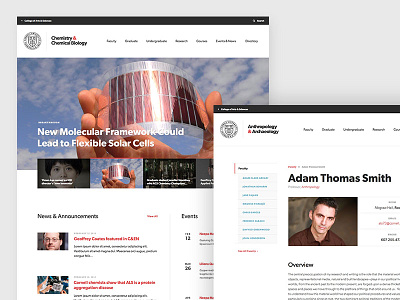Cornell A&S - Article & Faculty Pages article biography carousel cornell grid landing page layout marquee news web design