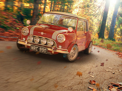 Mini Morris Cooper 3d autumn car maya mini mini cooper model modeling render rendering renderman street