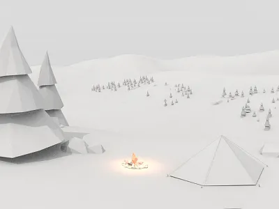 rivers-campsite 3d 3d design camping clay render fire illustration low poly mountains nature rivers wireframe