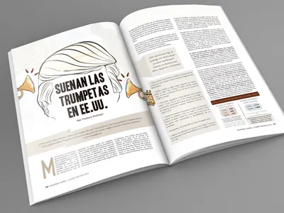 ¡Suenan las Trumpetas! design donald trump editorial illustration latinos magazine mexico news publication trump usa vector