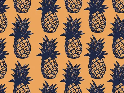Pina etching illustration patter pineapple