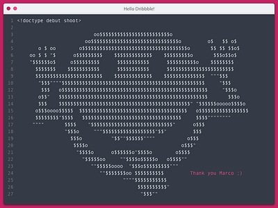 Hello Dribbble! ascii art dribbble first shoot html