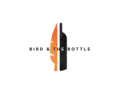 Bird and the Bottle Logo 1 balance bird black bottle feather half icon logo orange split typography