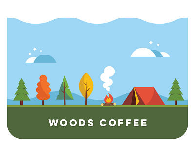 Camping - Thing for a thing camp fire camping clouds fire illustration mountains simple tent trees vector woods