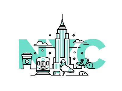 New York City coffee empire state illustration mouse new york nyc pigeon subway train