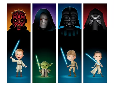 The Dark Side & The Light darth maul jedi kylo ren luke skywalker obi wan kenobi palpatine rey sith star wars yoda