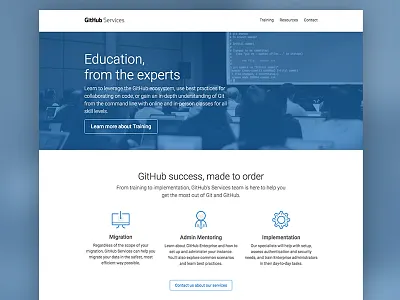 Github Services blue github landing page web design website