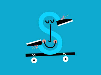 S character flat illustration letter s shoes skateboarding smile