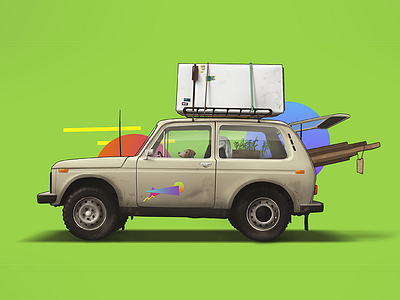 2121 4x4 abstract car fridge grunge illustration jeep lada niva offroad soviet truck