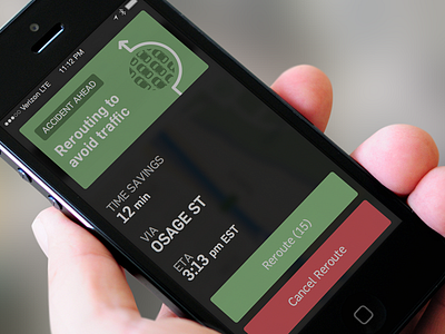 MapQuest for iOS traffic reroute screen interaction design ios map ui ux